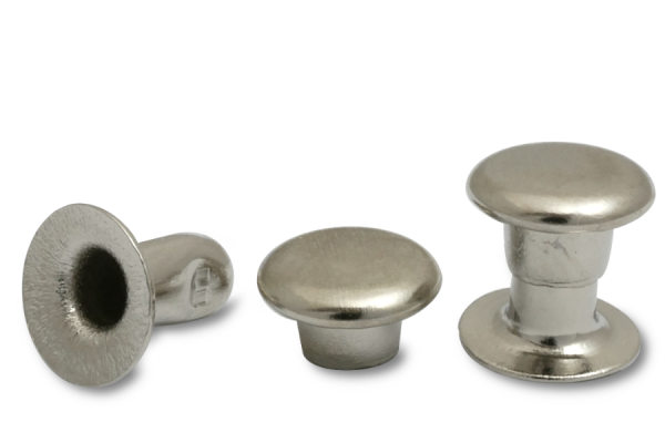 Double hollow rivets, 6 mm Ø head, open end, nickel-plated