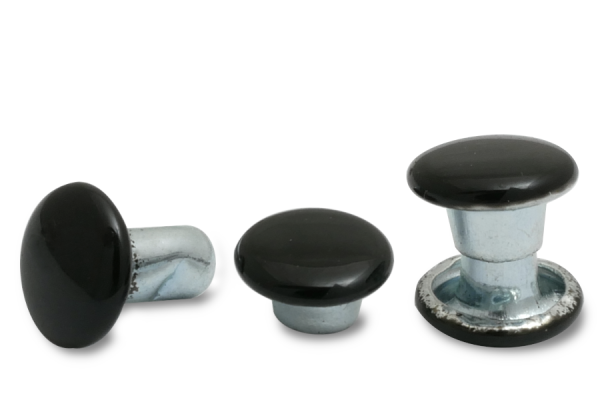 Double hollow rivets, 6 mm Ø head, closed shank, heads painted black